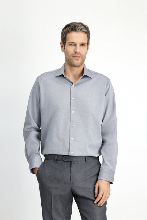 Dark Navy Long-Sleeve Classic Patterned Cotton Shirt