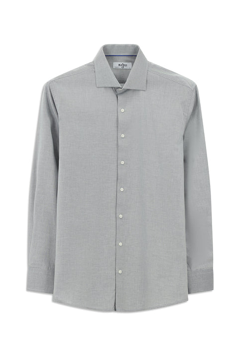Dark Navy Long-Sleeve Classic Patterned Cotton Shirt