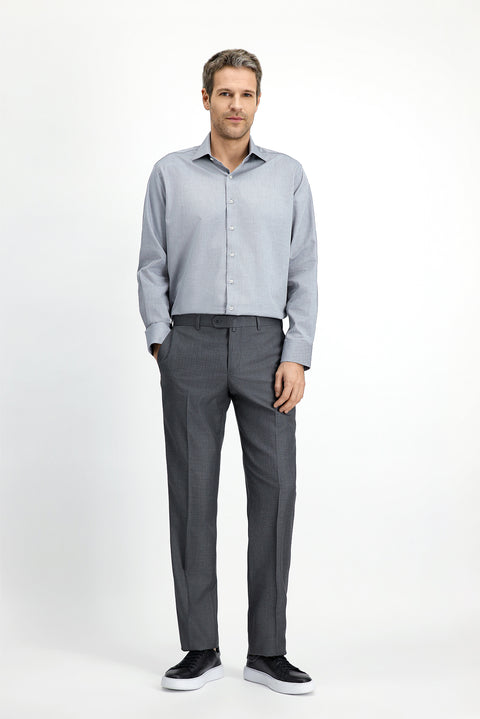 Dark Navy Long-Sleeve Classic Patterned Cotton Shirt