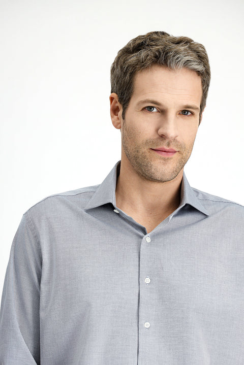 Dark Navy Long-Sleeve Classic Patterned Cotton Shirt