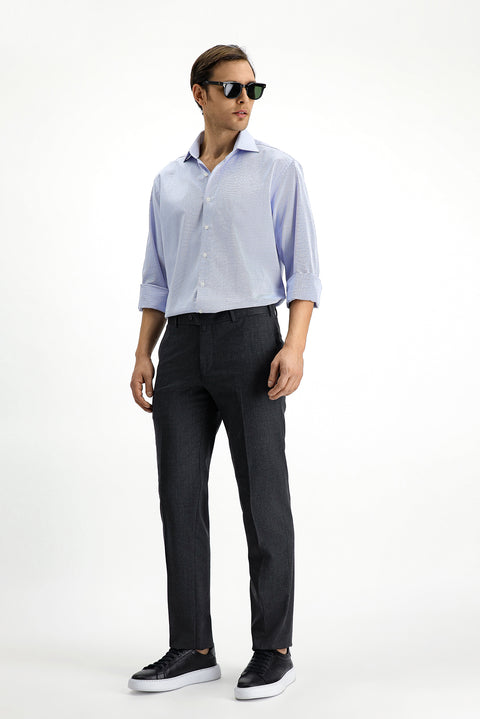 Blue Long-Sleeve Classic Patterned Cotton Shirt