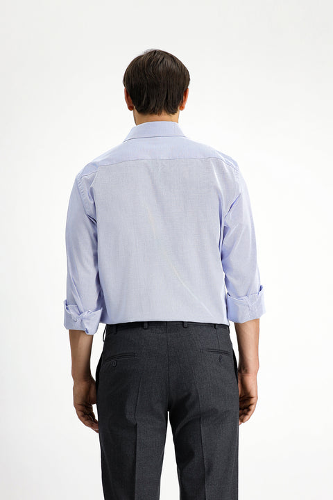 Blue Long-Sleeve Classic Patterned Cotton Shirt