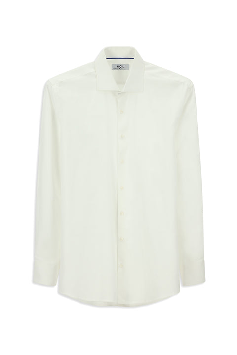 White Long-Sleeve Classic Patterned Cotton Shirt