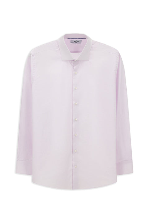 Pink Long-Sleeve Classic Patterned Cotton Shirt