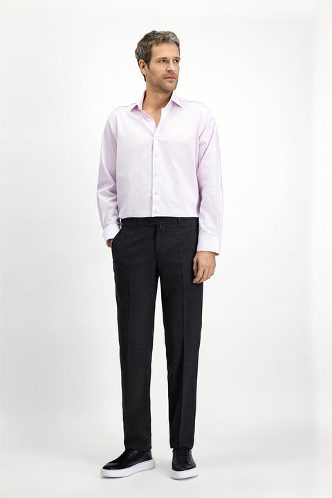 Pink Long-Sleeve Classic Patterned Cotton Shirt