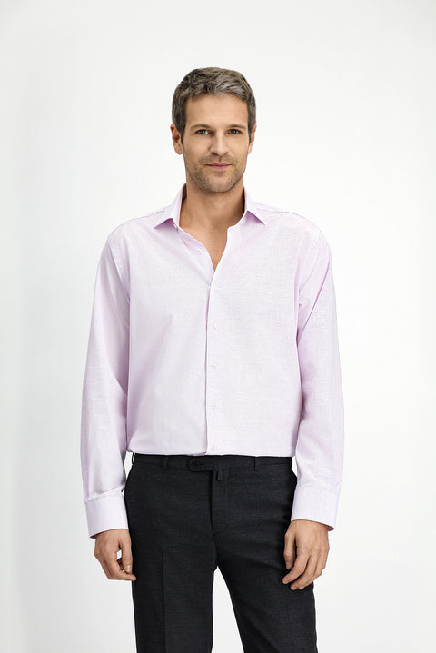 Pink Long-Sleeve Classic Patterned Cotton Shirt