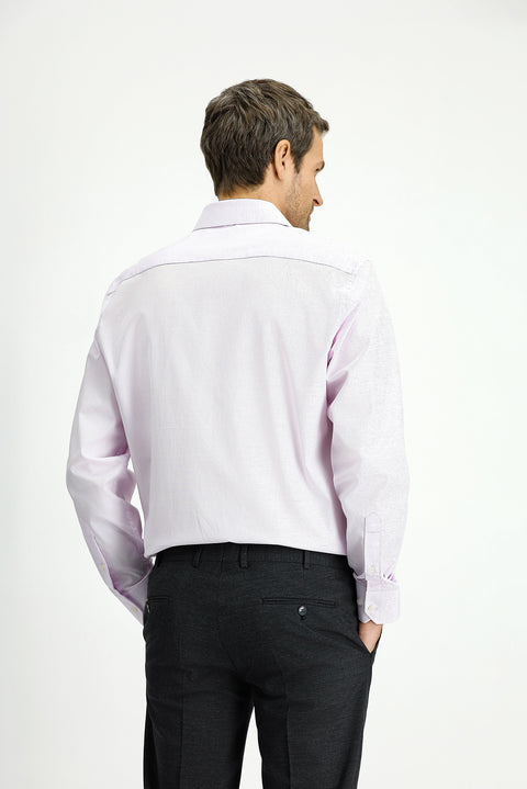 Pink Long-Sleeve Classic Patterned Cotton Shirt