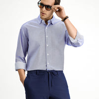Medium Navy Long Sleeve Classic Patterned Cotton Shirt