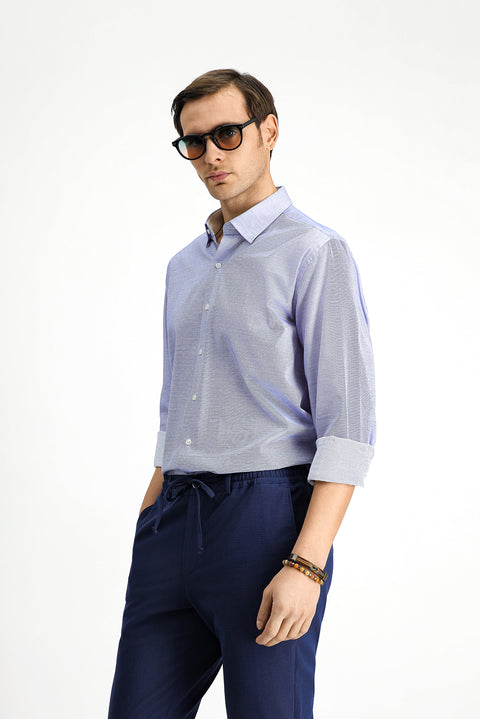 Medium Navy Long Sleeve Classic Patterned Cotton Shirt