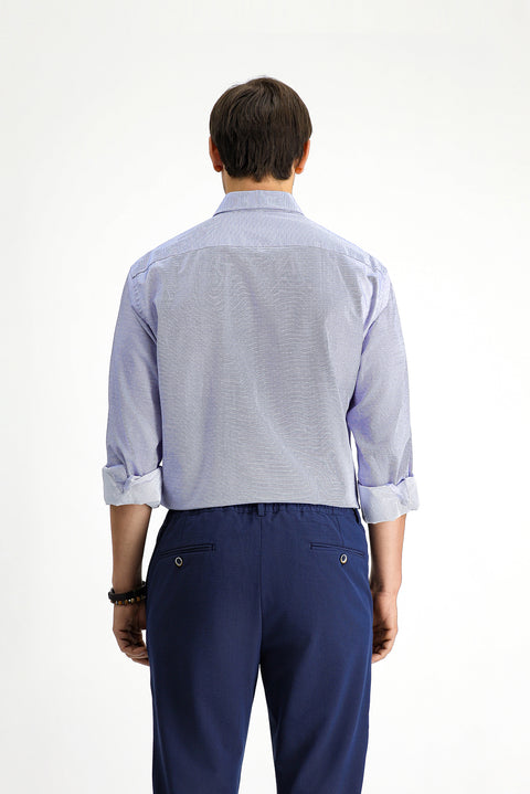 Medium Navy Long Sleeve Classic Patterned Cotton Shirt