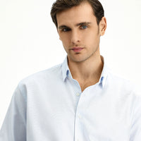 Light Blue Long-Sleeve Classic Patterned Cotton Shirt