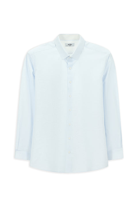 Light Blue Long-Sleeve Classic Patterned Cotton Shirt