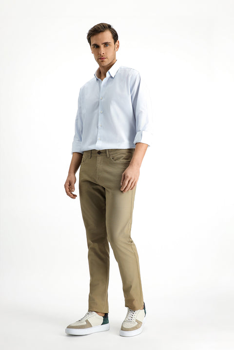 Light Blue Long-Sleeve Classic Patterned Cotton Shirt