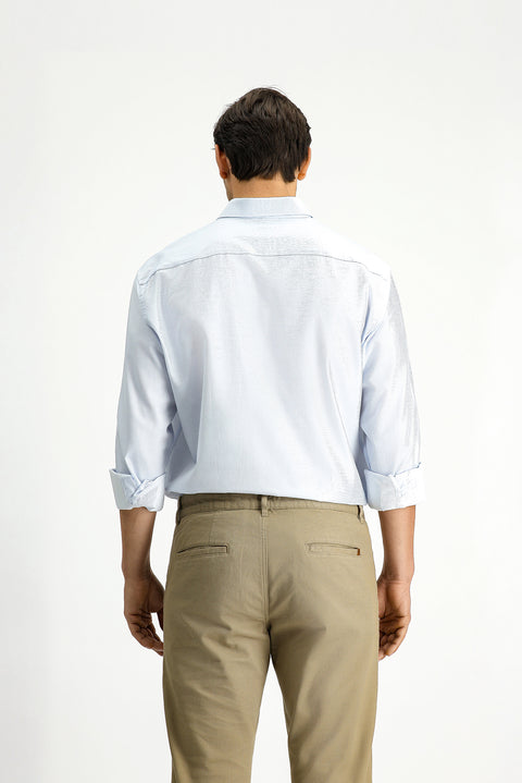 Light Blue Long-Sleeve Classic Patterned Cotton Shirt