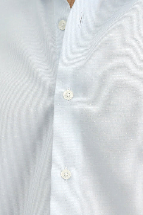 Light Blue Long-Sleeve Classic Patterned Cotton Shirt