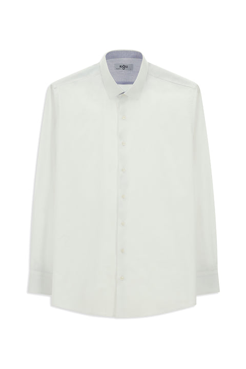White Long-Sleeve Classic Patterned Cotton Shirt