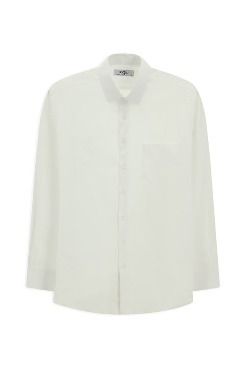 White Long-Sleeve Classic Patterned Cotton Shirt