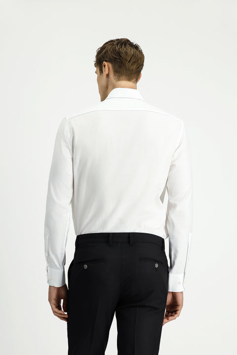 White Long-Sleeve Classic Patterned Cotton Shirt