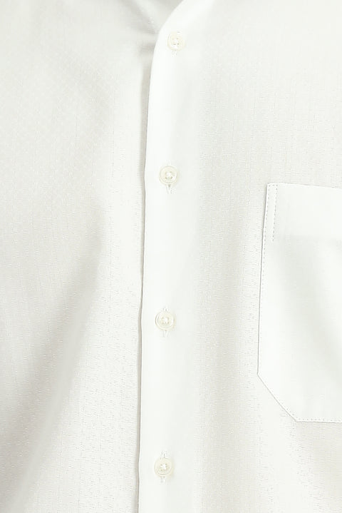 White Long-Sleeve Classic Patterned Cotton Shirt