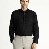Black Long Sleeve Regular Fit Patterned Sporty Cotton Button-Down Collar Shirt