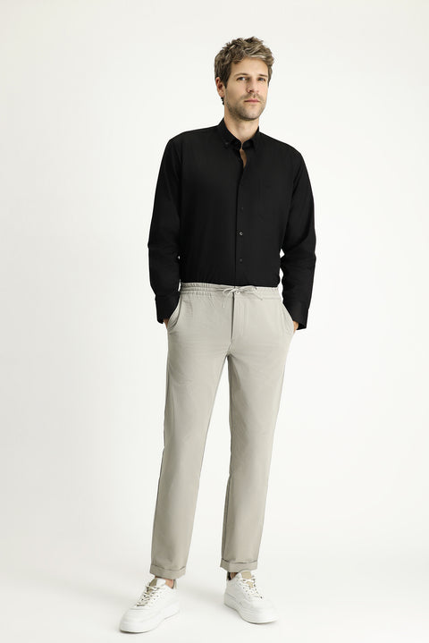 Black Long Sleeve Regular Fit Patterned Sporty Cotton Button-Down Collar Shirt