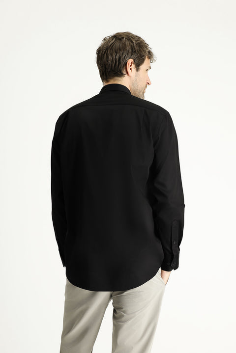 Black Long Sleeve Regular Fit Patterned Sporty Cotton Button-Down Collar Shirt