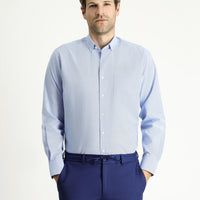 Light Blue Long Sleeve Regular Fit Patterned Sporty Cotton Button-Down Collar Shirt