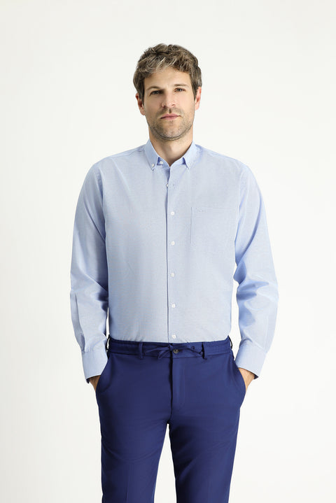 Light Blue Long Sleeve Regular Fit Patterned Sporty Cotton Button-Down Collar Shirt