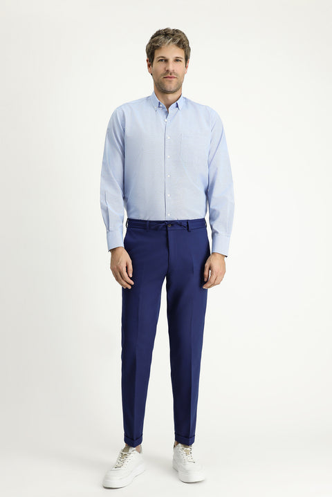 Light Blue Long Sleeve Regular Fit Patterned Sporty Cotton Button-Down Collar Shirt
