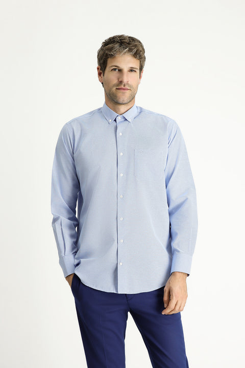 Light Blue Long Sleeve Regular Fit Patterned Sporty Cotton Button-Down Collar Shirt