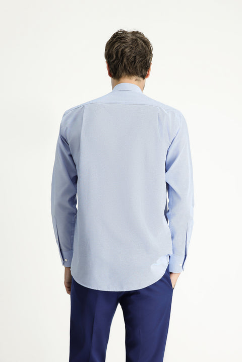 Light Blue Long Sleeve Regular Fit Patterned Sporty Cotton Button-Down Collar Shirt