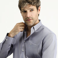 Dark Blue Long Sleeve Regular Fit Patterned Sporty Cotton Button-Down Collar Shirt