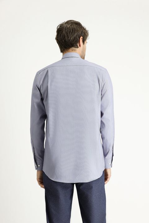 Dark Blue Long Sleeve Regular Fit Patterned Sporty Cotton Button-Down Collar Shirt