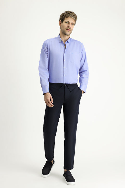 Blue Long Sleeve Regular Fit Patterned Sporty Cotton Button-Down Collar Shirt