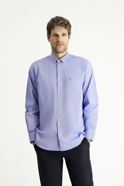 Blue Long Sleeve Regular Fit Patterned Sporty Cotton Button-Down Collar Shirt