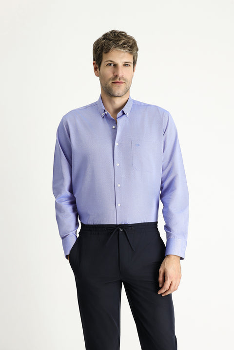 Blue Long Sleeve Regular Fit Patterned Sporty Cotton Button-Down Collar Shirt