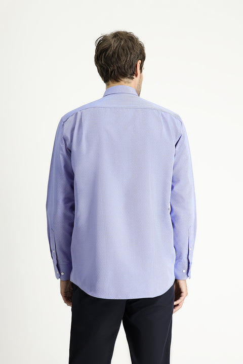 Blue Long Sleeve Regular Fit Patterned Sporty Cotton Button-Down Collar Shirt
