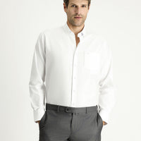 White Long Sleeve Regular Fit Patterned Sporty Cotton Button-Down Collar Shirt