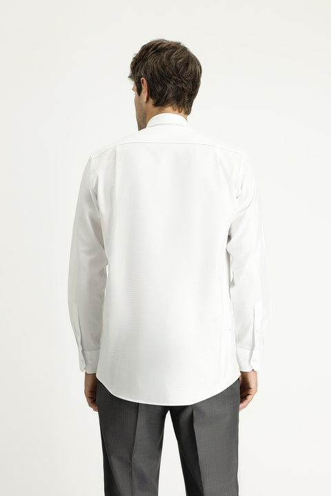White Long Sleeve Regular Fit Patterned Sporty Cotton Button-Down Collar Shirt