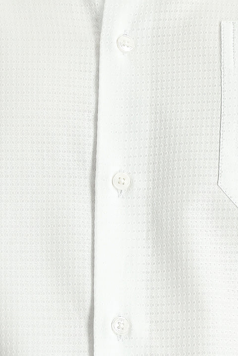 White Long Sleeve Regular Fit Patterned Sporty Cotton Button-Down Collar Shirt