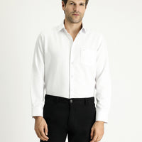 White Long-Sleeve Classic Patterned Cotton Shirt, Easy-Iron