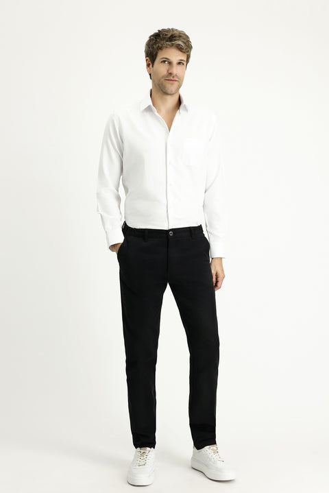 White Long-Sleeve Classic Patterned Cotton Shirt, Easy-Iron