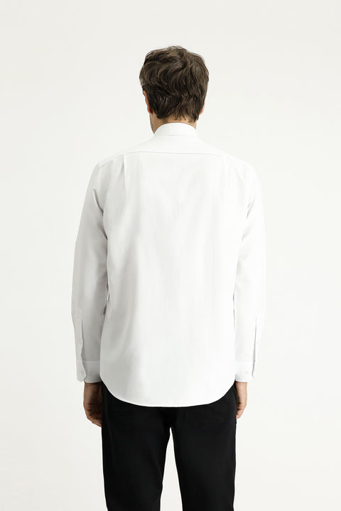 White Long-Sleeve Classic Patterned Cotton Shirt, Easy-Iron