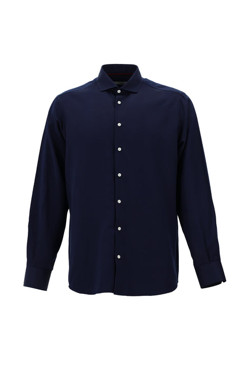 Dark Navy Long Sleeve Classic Patterned Cotton Easy-Iron Shirt