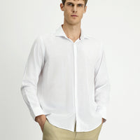 White Long-Sleeve Classic Patterned Cotton Easy-Iron Shirt