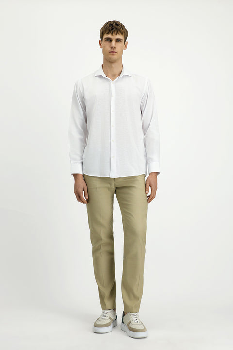 White Long-Sleeve Classic Patterned Cotton Easy-Iron Shirt