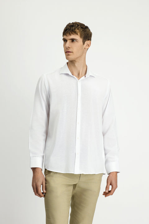White Long-Sleeve Classic Patterned Cotton Easy-Iron Shirt