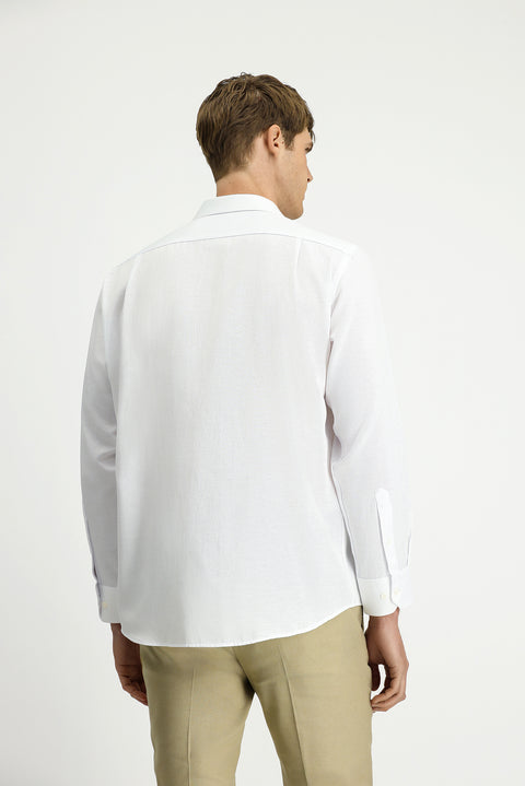 White Long-Sleeve Classic Patterned Cotton Easy-Iron Shirt