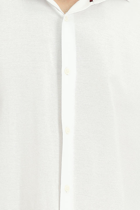 White Long-Sleeve Classic Patterned Cotton Easy-Iron Shirt