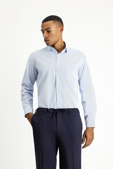 Light Blue Long Sleeve Classic Patterned Cotton Non-Iron Shirt